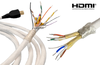 HDMI cable with splayed ended to show detail