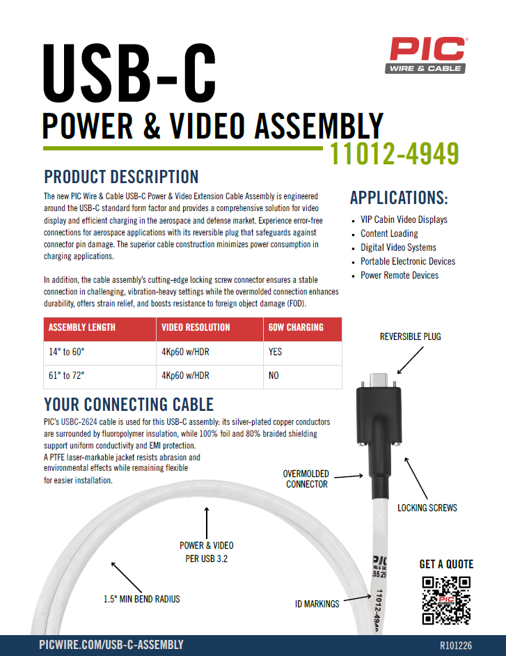 USB-C power and data cable assembly bulletin