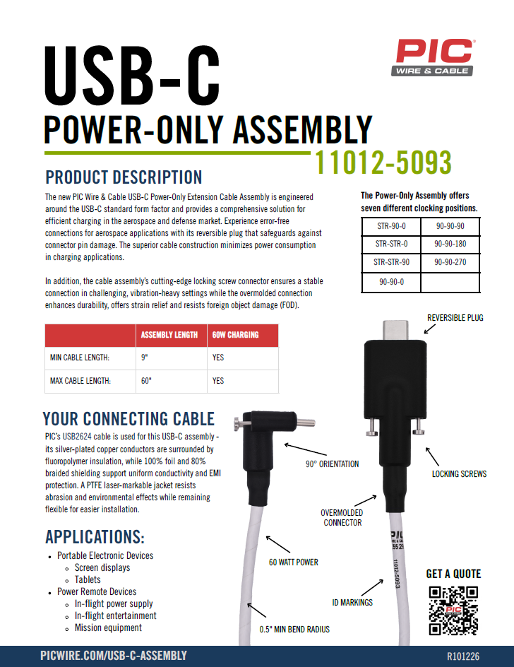USB-C power-only cable assembly bulletin